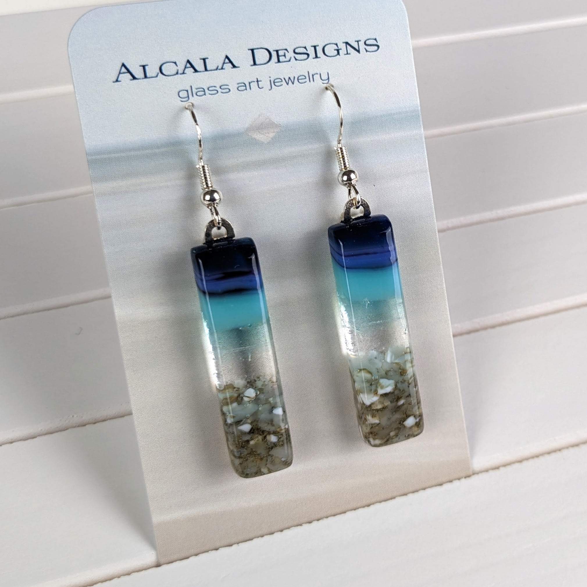 Midnight Blue Standard Fused Dichroic Glass Aquascape Dangle Earrings