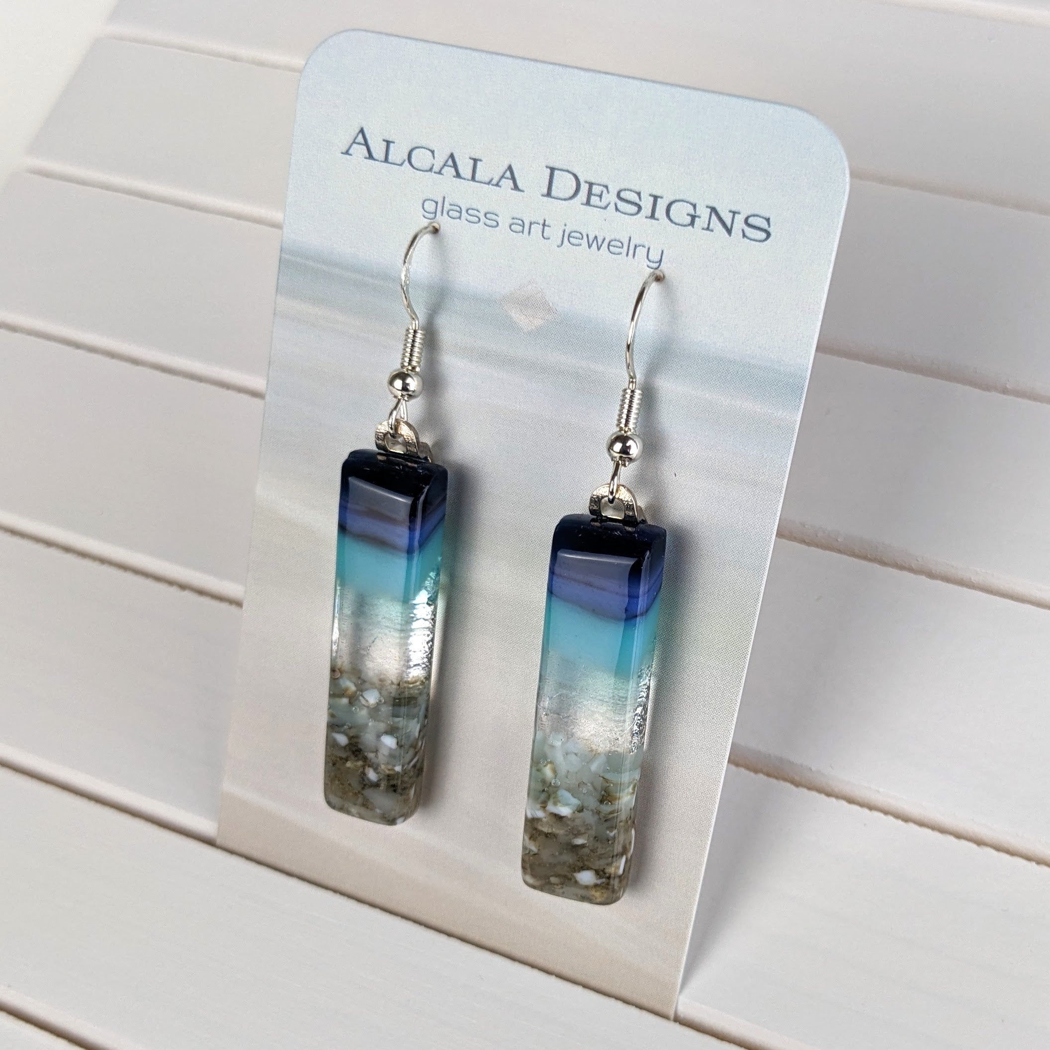 Midnight Blue Standard Fused Dichroic Glass Aquascape Dangle Earrings