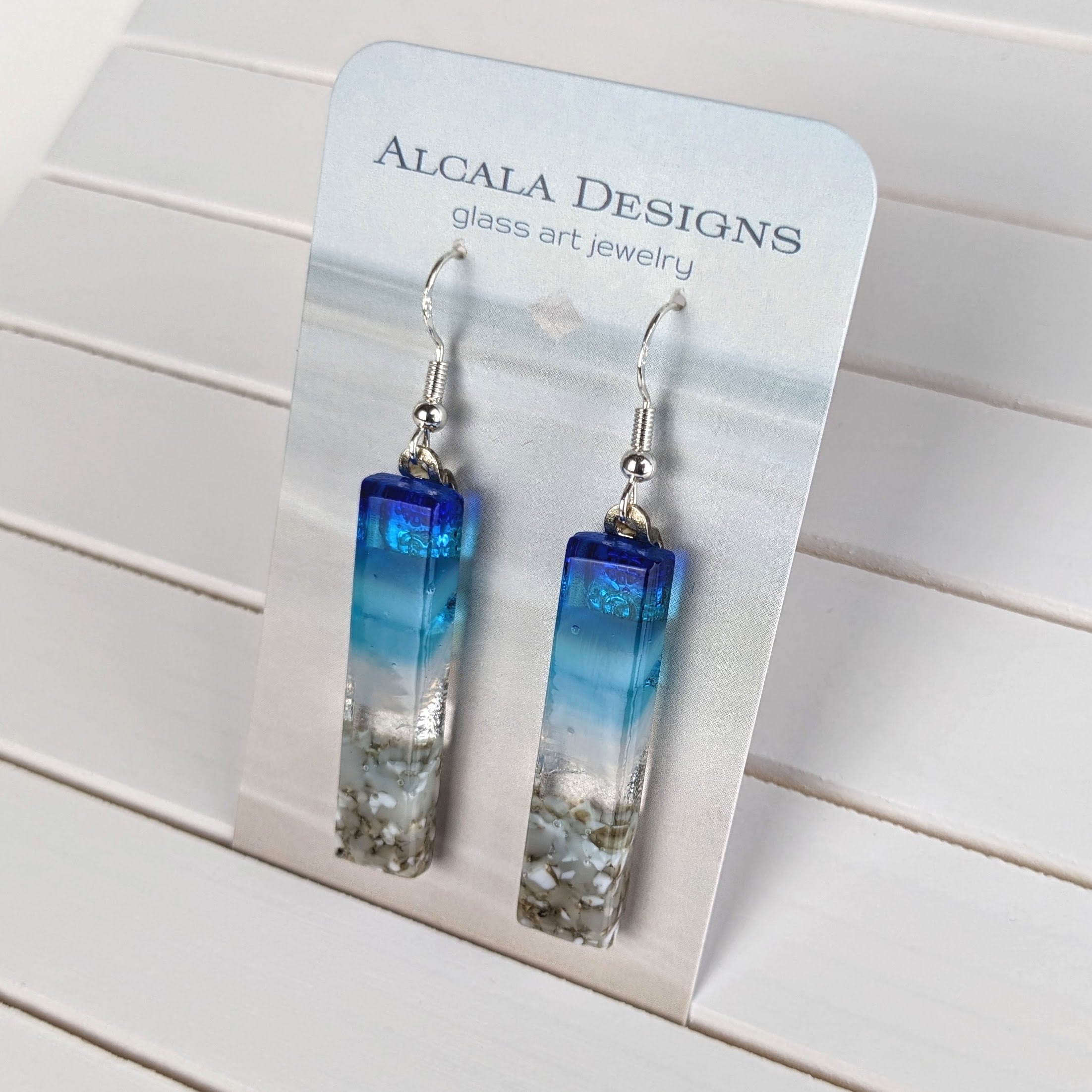 Bright Blue Standard Fused Dichroic Glass Aquascape Dangle Earrings