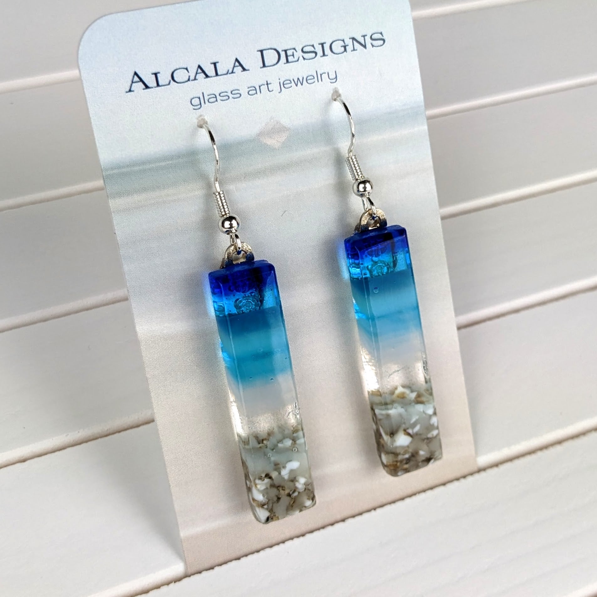 Bright Blue Standard Fused Dichroic Glass Aquascape Dangle Earrings