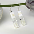 White Cream Seascape Dangle, Handmade Fused Dichroic Glass Beach Ocean Earrings
