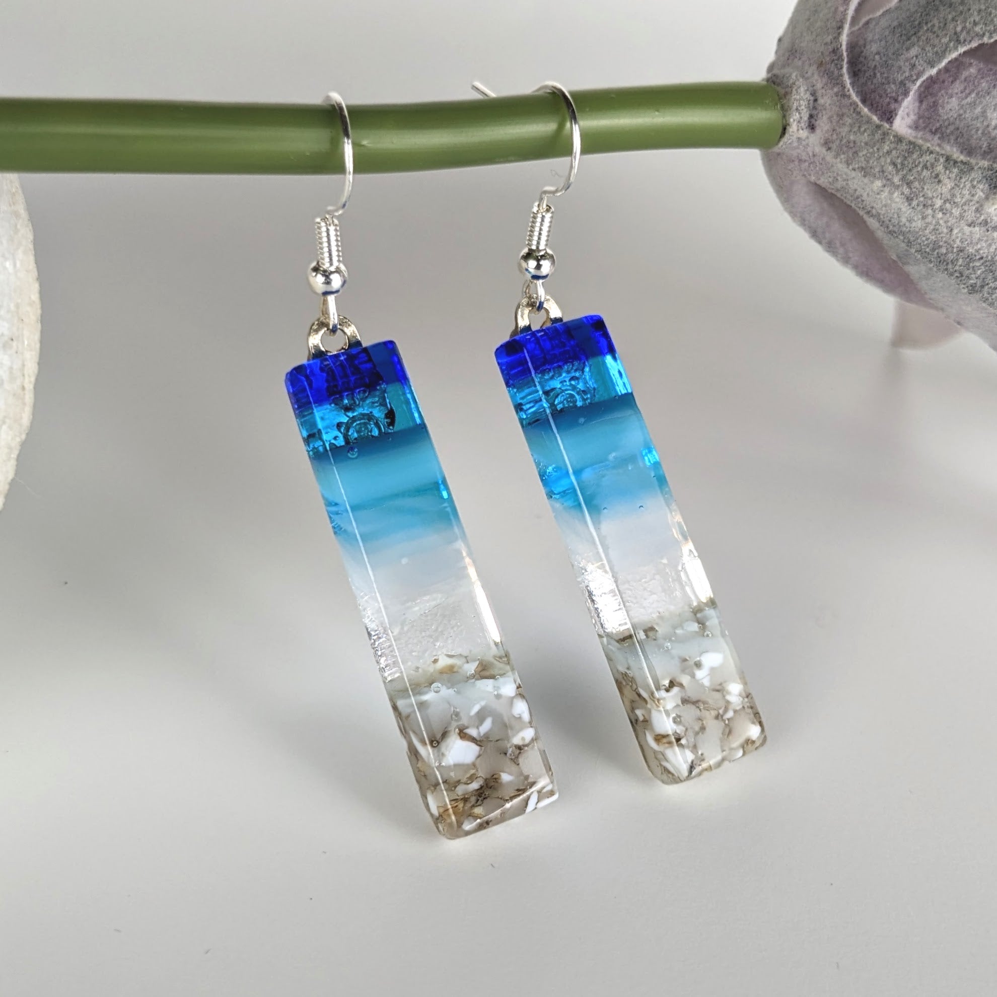 Bright Blue Standard Fused Dichroic Glass Aquascape Dangle Earrings