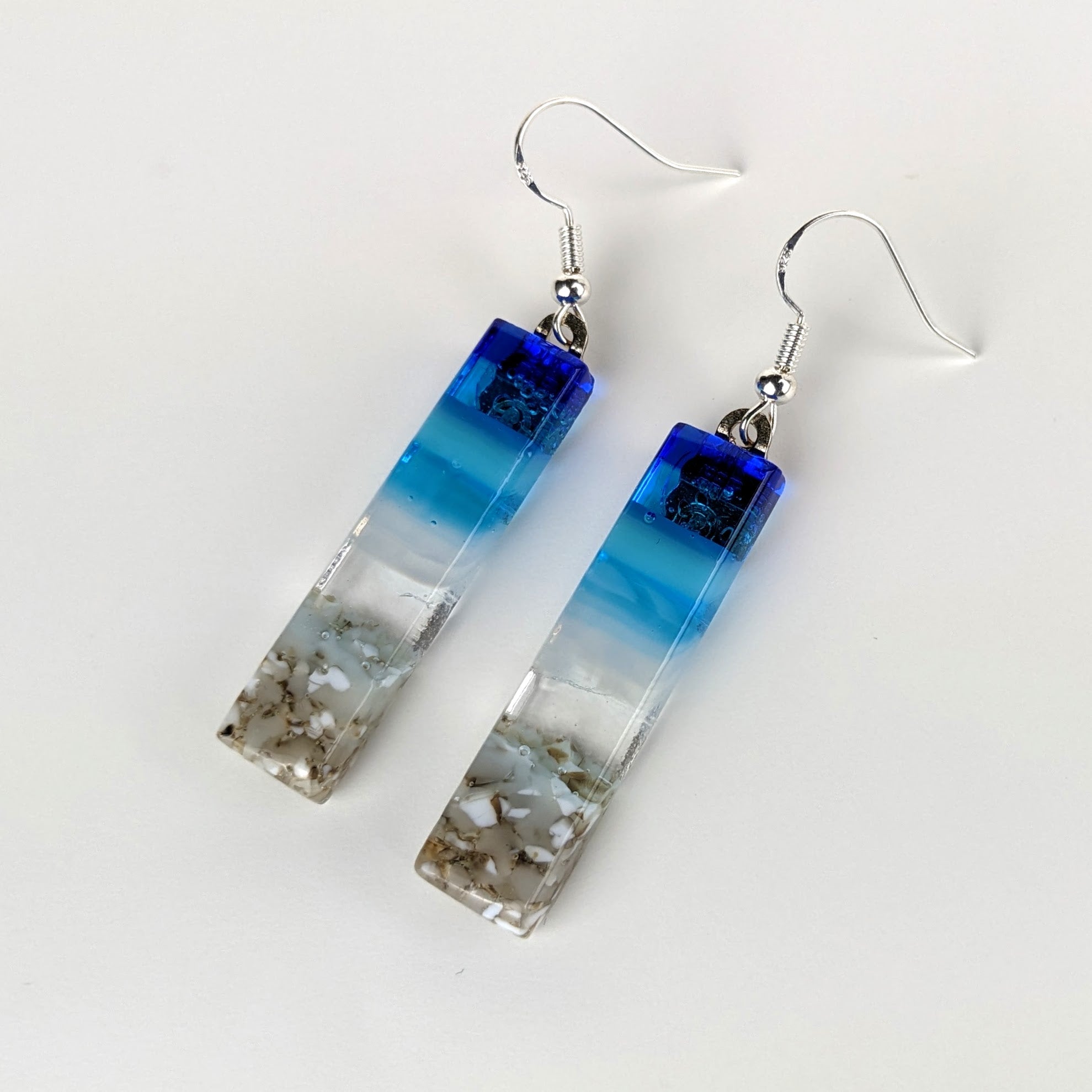 Bright Blue Standard Fused Dichroic Glass Aquascape Dangle Earrings