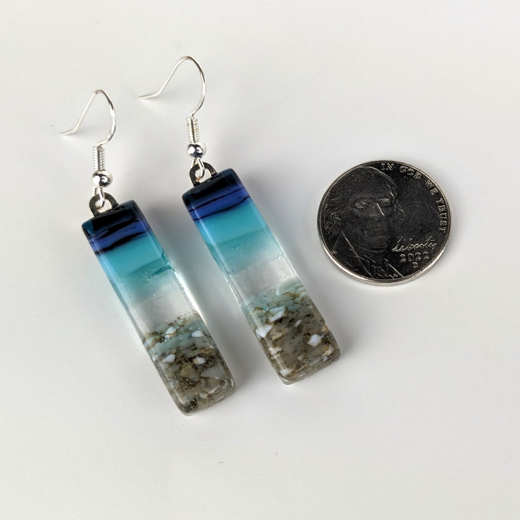 Midnight Blue Standard Fused Dichroic Glass Aquascape Dangle Earrings