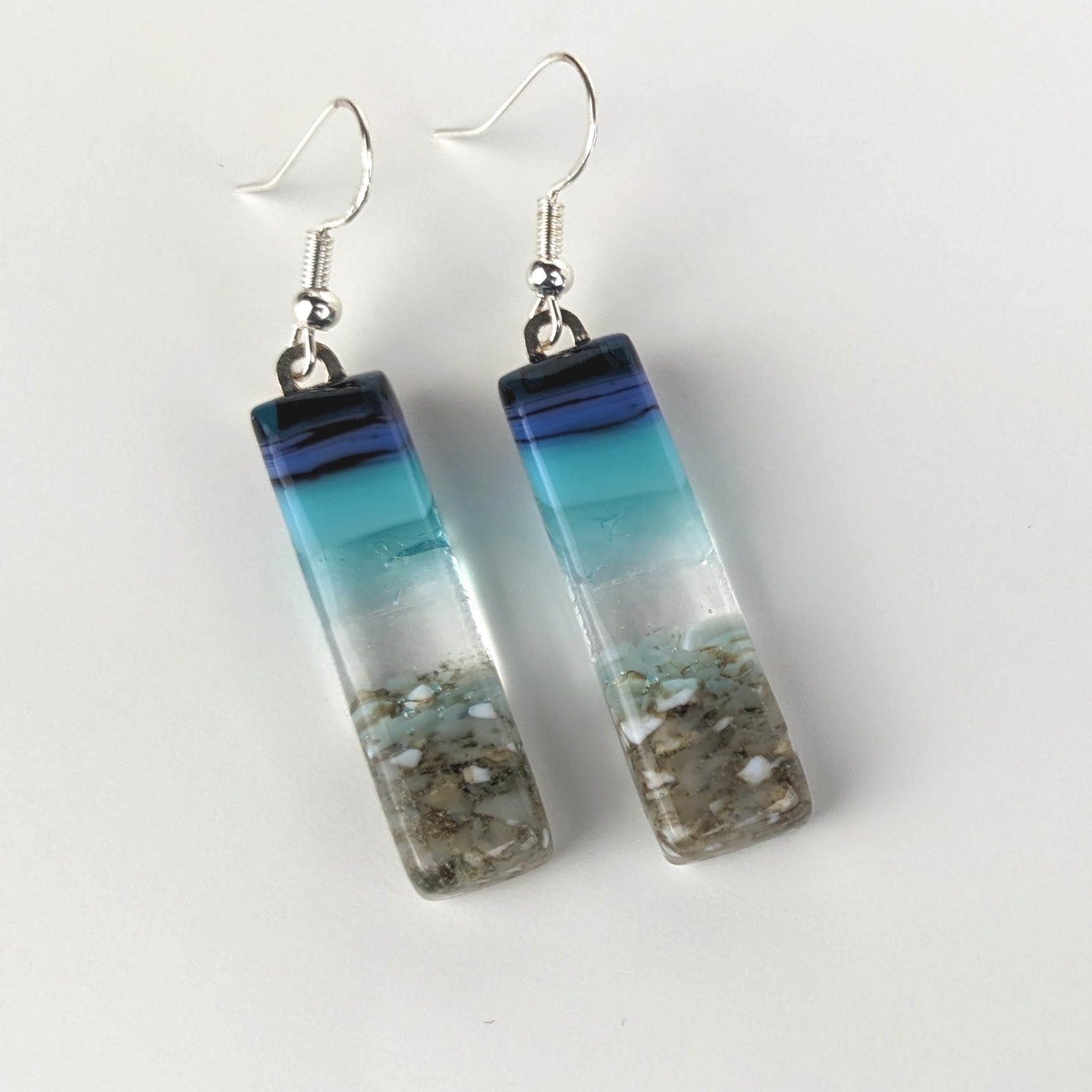 Midnight Blue Standard Fused Dichroic Glass Aquascape Dangle Earrings