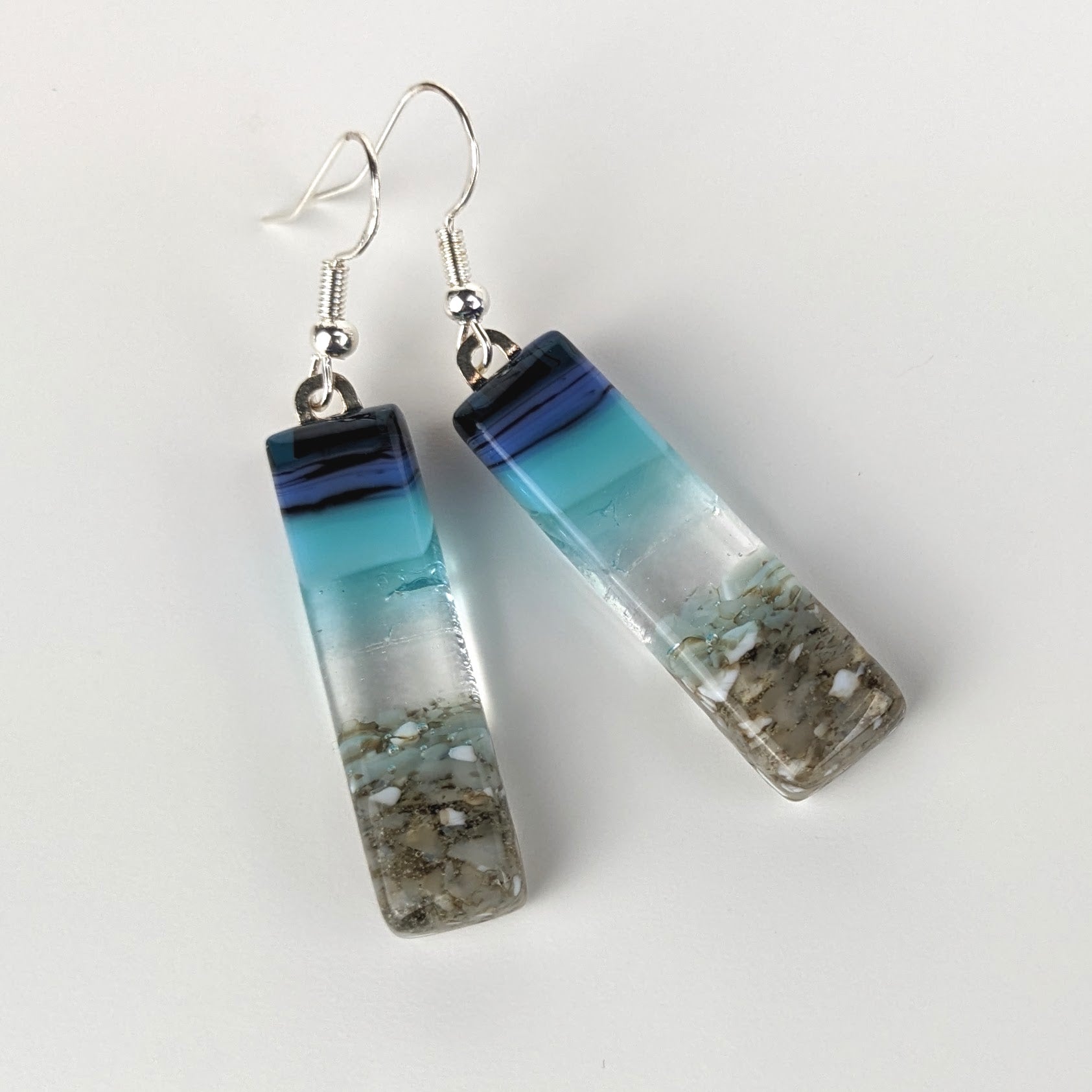 Midnight Blue Standard Fused Dichroic Glass Aquascape Dangle Earrings