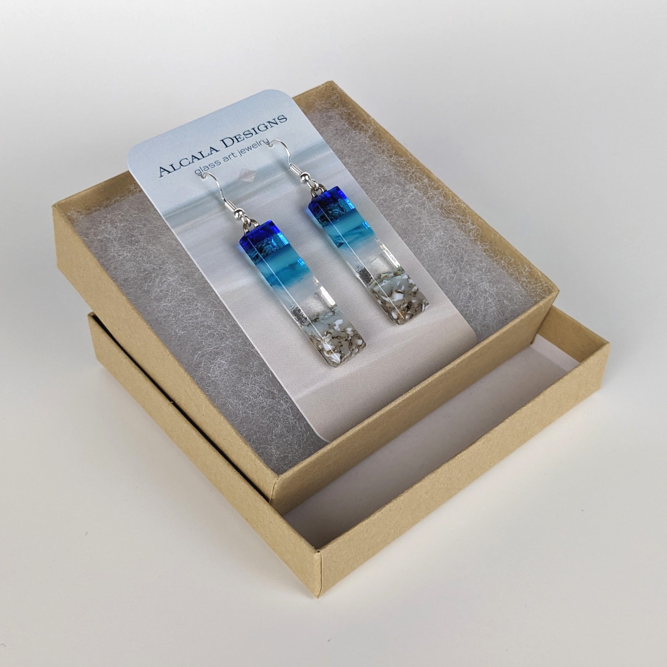 Bright Blue Standard Fused Dichroic Glass Aquascape Dangle Earrings