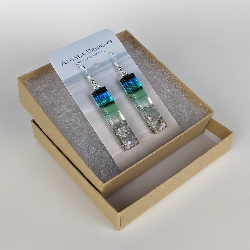 Aqua Green Standard Fused Dichroic Glass Aquascape Dangle Earrings