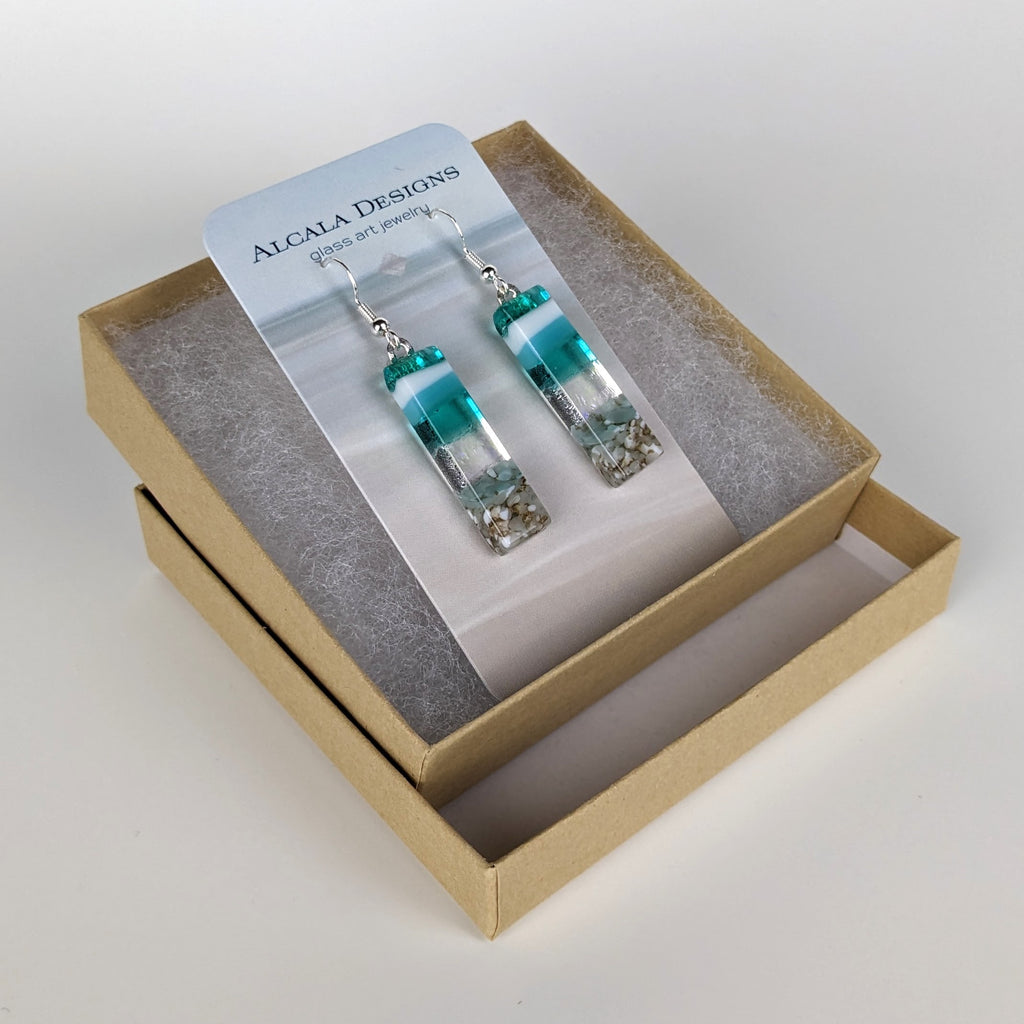 Light Sky Blue Shimmer Fused Dichroic Glass Aquascape Dangle Earrings
