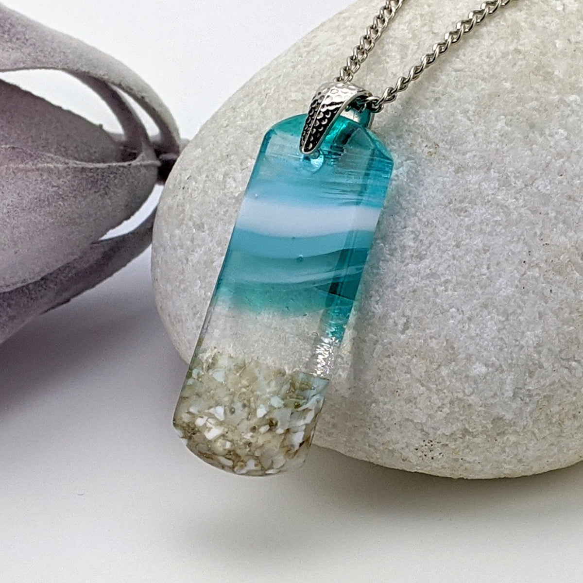 Light Sky Blue Standard Fused Dichroic Glass Aquascape Necklace